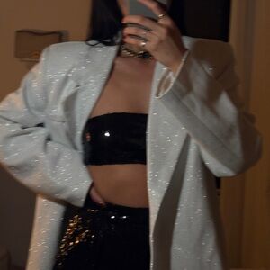 Sla the label oversized white sparkly puffed shoulder blazer
